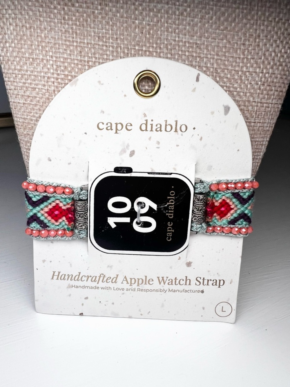 Cape Diablo Woven Apple Watch Adjustable Band in Coral Teal Gray Fits 38mm-45mm